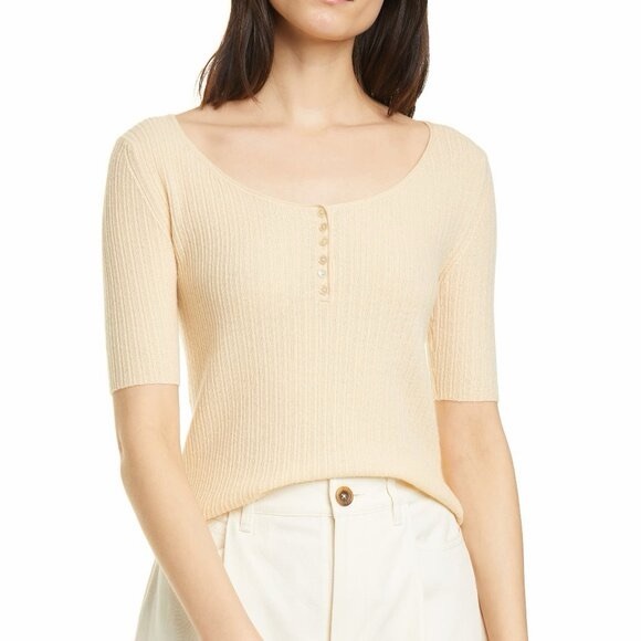 NWOT Vince 100% Cashmere Henley Top in Orange